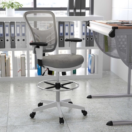 Flash Furniture Gray Draft Chair, White Frame HL-0001-1CWHITE-LTGY-GG